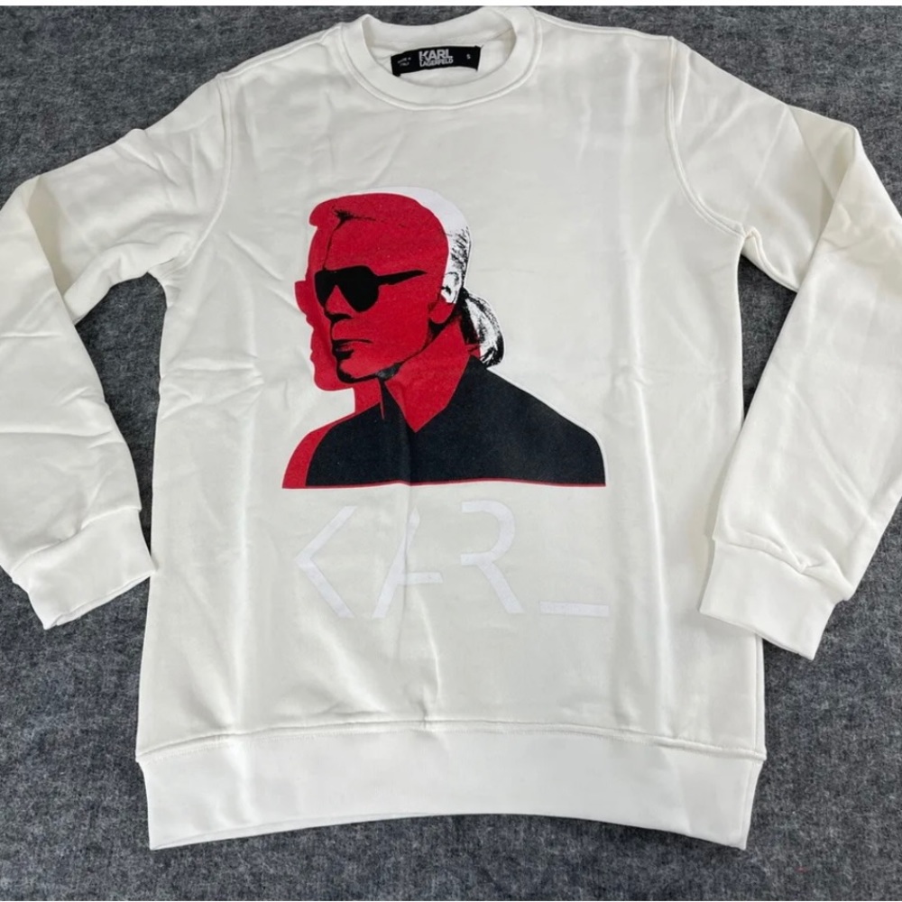 Karl Lagerfield Paris Sweater Mens Small White Sweatshirt Pullover Cotton N318